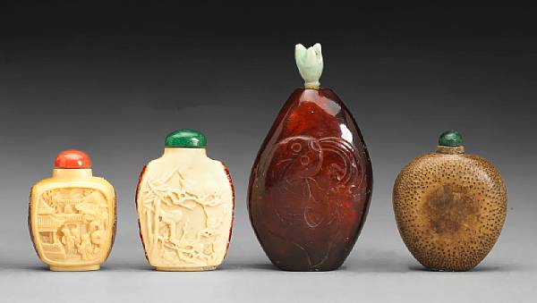 Appraisal: A group of four snuff bottles Including two hornbill snuff