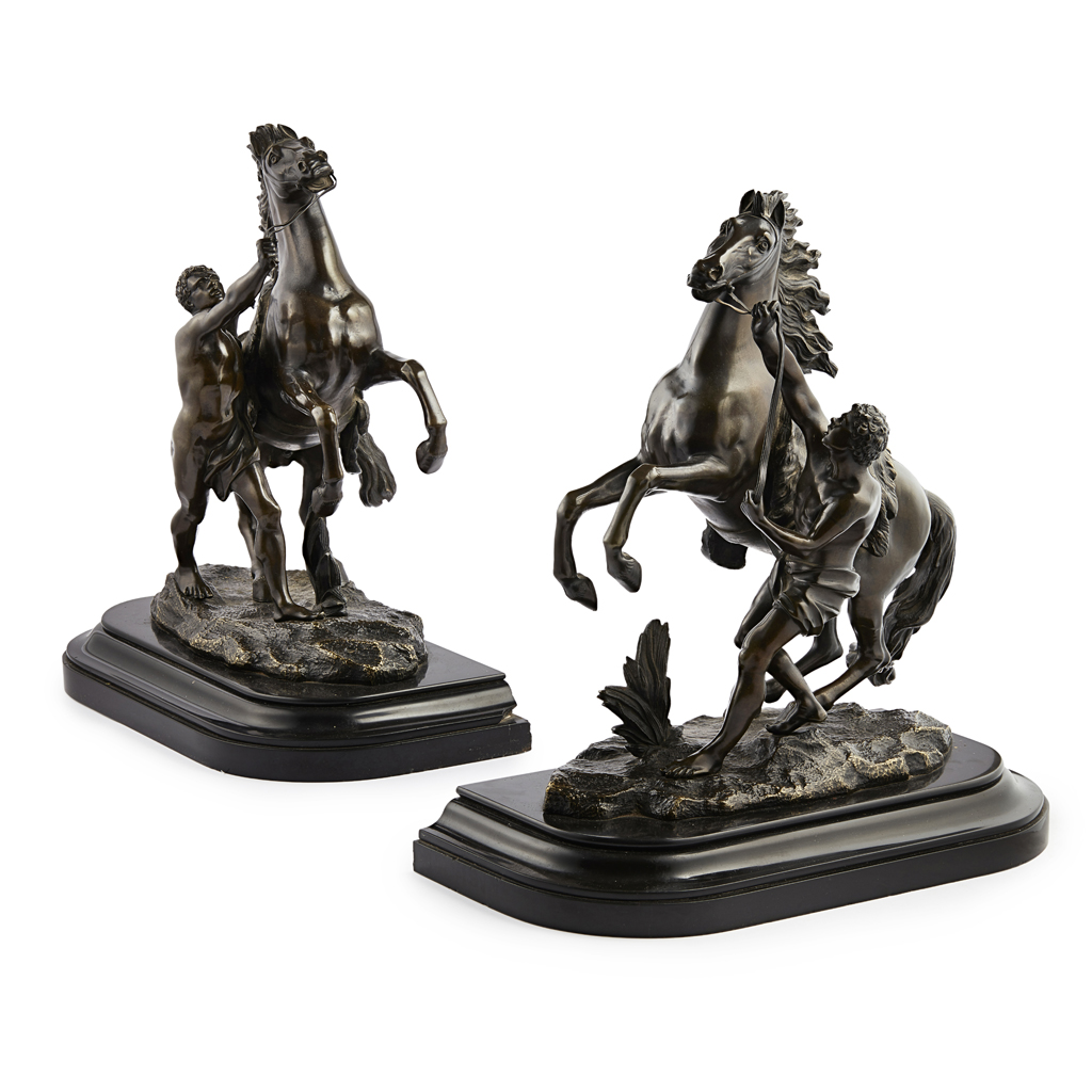 Appraisal: PAIR OF BRONZE MARLY HORSES AFTER GUILLAUMINE COUSTOU TH CENTURY