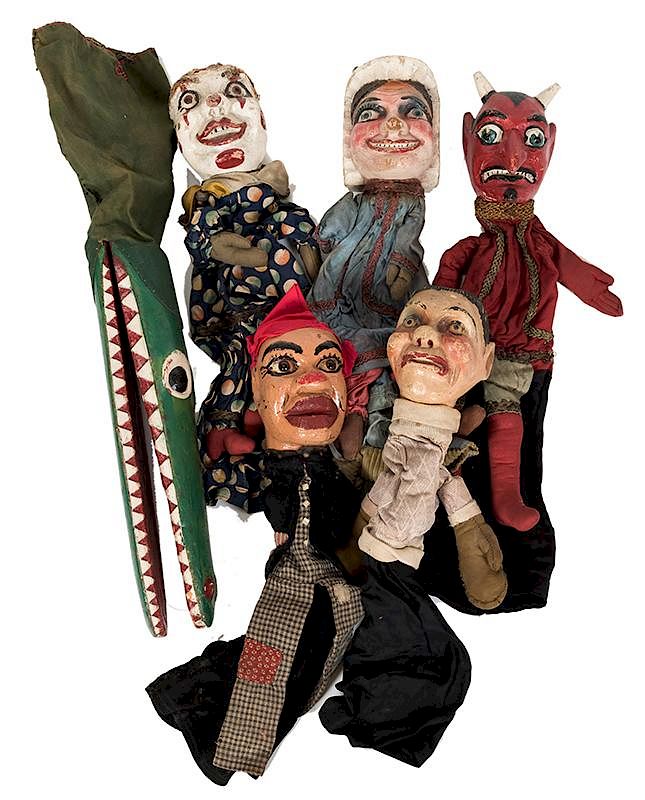 Appraisal: Group of Six Punch and Judy Glove Puppets Group of