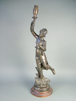 Appraisal: After Henryk Kossowski- Libellule a bronzed spelter table lamp on