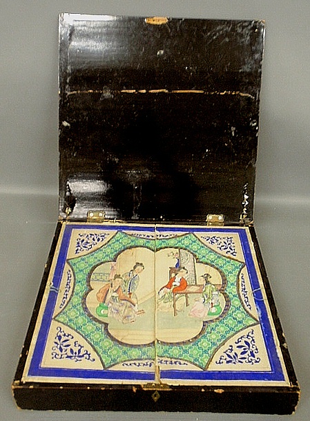 Appraisal: - Chinese Export lacquerware shawl box c with hand-colored paper