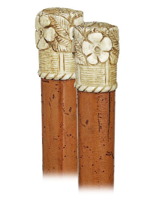 Appraisal: Bone Day Cane -Ca -Cylindrical bone knob carved in a