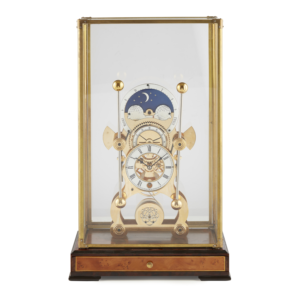 Appraisal: ENGLISH HARRISON-TYPE SKELETON 'SEA' CLOCK WITH MOON PHASE TH CENTURY