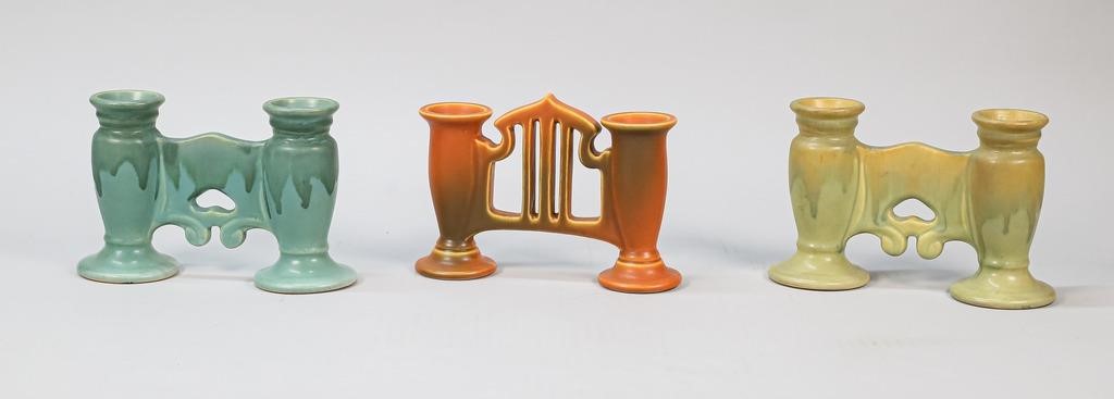 Appraisal: Roseville pottery double bud Gate vases including Carnelian All with