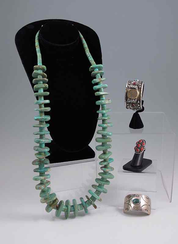 Appraisal: NATIVE AMERICAN STERLING SET WITH TURQUOISE CORAL Navajo Benny Touchine