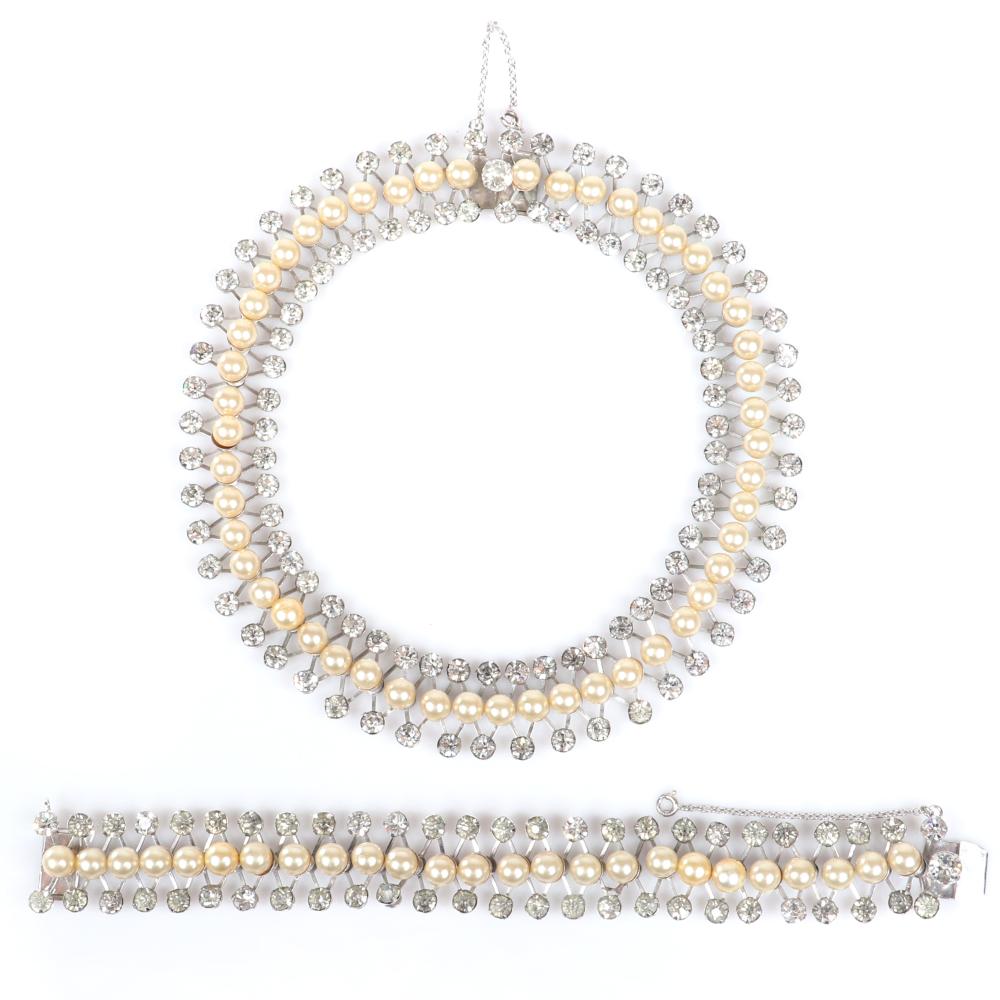 Appraisal: EISENBERG DEMI-PARURE NECKLACE AND BRACELET IN RHODIUM WITH IVORY FAUX