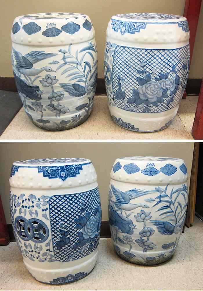 Appraisal: TWO PAIRS OF CHINESE PORCELAIN GARDEN STOOLS all with blue