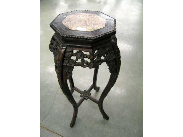 Appraisal: Carved Teak Pink Marble Oriental Plant Stand