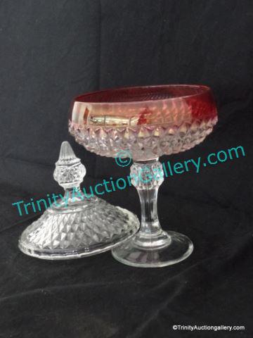 Appraisal: Vintage Diamond Point Ruby Crown Tall Candy Dish Diamond Point