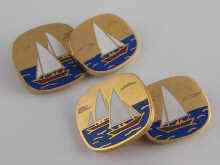 Appraisal: A fine pair of cufflinks with enamelled yachting scenes signed