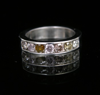 Appraisal: A Multi-Colored Diamond Band k white gold band with high