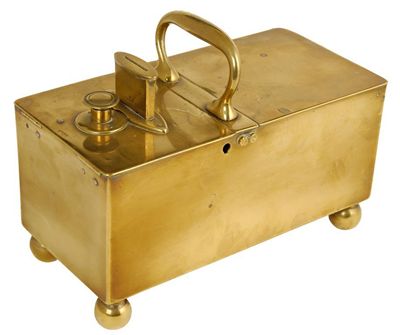 Appraisal: A th century brass tavern honesty box with a central