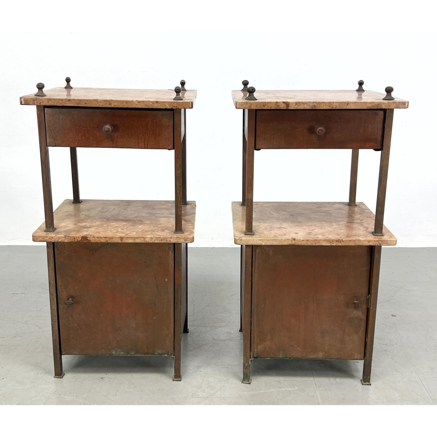 Appraisal: Pair Arts and Crafts Marble and Brass Side Table Stands