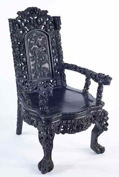 Appraisal: Chinese Rosewood Armchair th centuryhigh back with central dragon carved