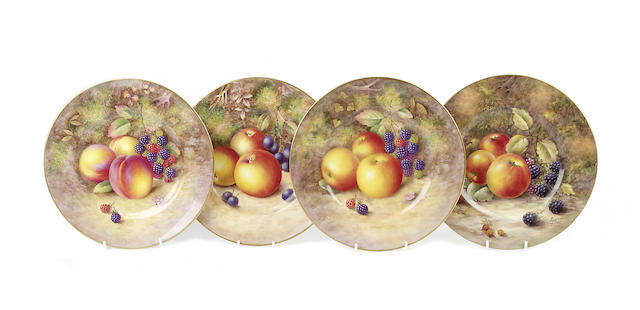 Appraisal: Four Royal Worcester painted fruit plates two other plates and