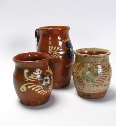 Appraisal: Group of three decorated Red Ware items including '' handled