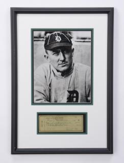 Appraisal: Framed Ty Cobb photo and signed personal check Framed and