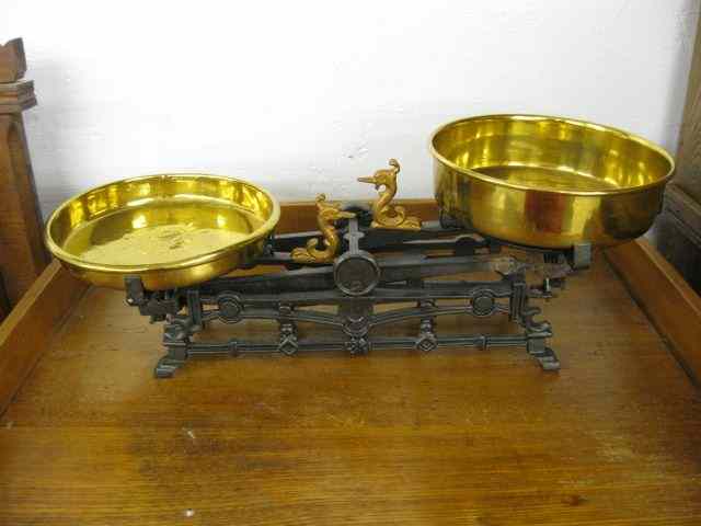 Appraisal: Antique Brass Balance Scale brass paws iron base