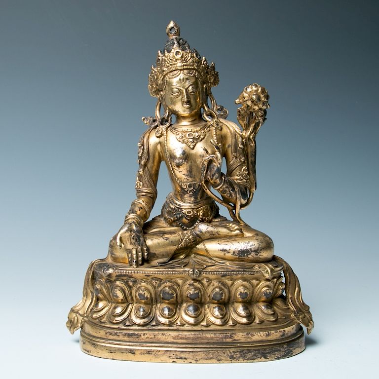 Appraisal: GILT BRONZE WHITE TARA Depicting a seated White Tara with