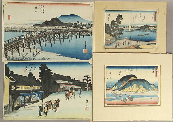 Appraisal: Hiroshige - Ten woodblock prints Including Kanaya Okazaki Kameyama and