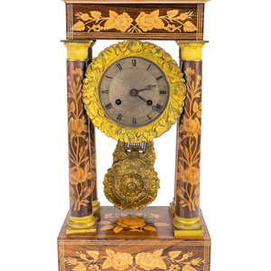 Appraisal: A French Marquetry Inlaid Portico Clock TH CENTURY Height inches