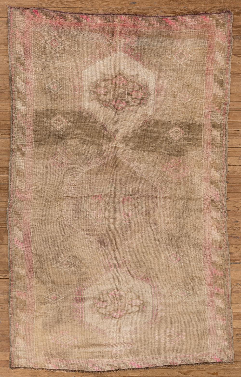 Appraisal: Turkish Oushak Carpet muted brown pink and green ft in