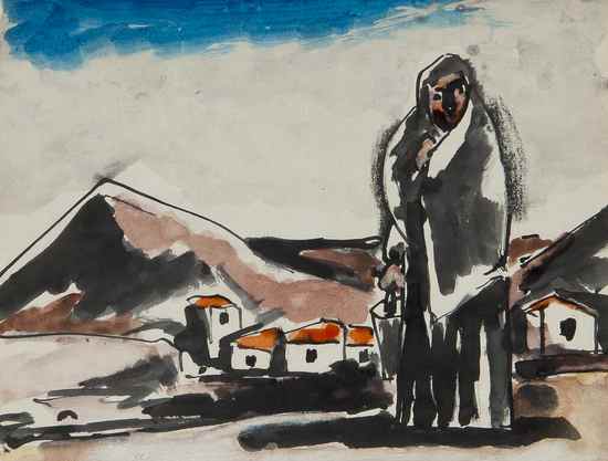 Appraisal: Josef Herman - Figure in landscape watercolour signed on reverse