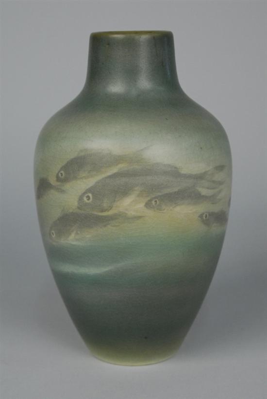 Appraisal: AMERICAN ROOKWOOD VELLUM GLAZE POTTERY FISH VASE bears impressed A