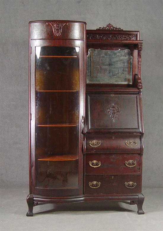 Appraisal: Victorian Side-by-Side Desk Circa Mahogany carved and scalloped display cabinet