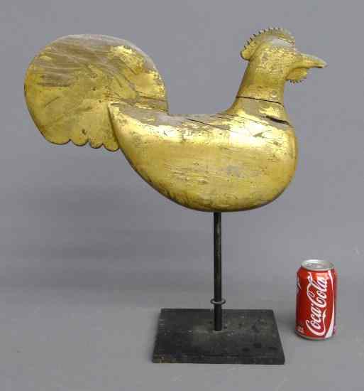 Appraisal: Wooden rooster weathervane in gold surface '' W '' Ht