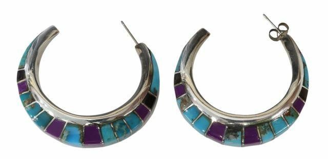 Appraisal: pair Southwest sterling silver open hoop earrings for pierced ears