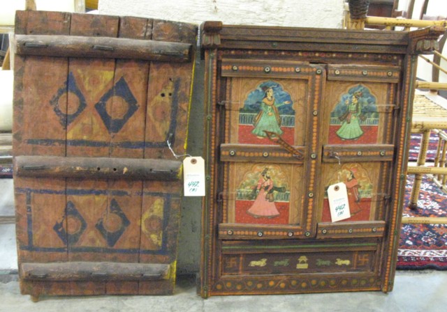 Appraisal: TWO MID-EASTERN WOOD PIECES an Islamic miniature door in frame