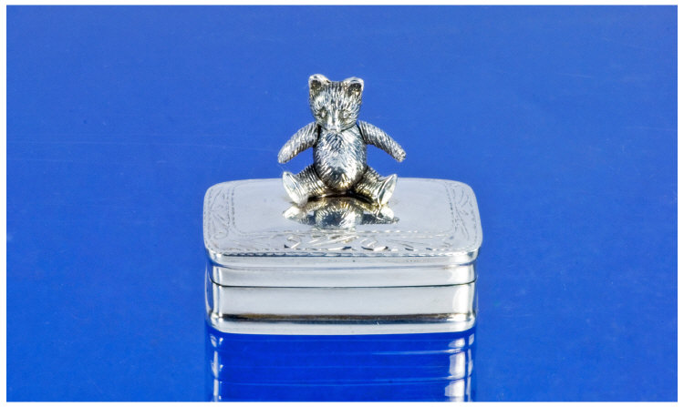 Appraisal: Silver Box with Hinged Lid Surmounted by a Well Modelled