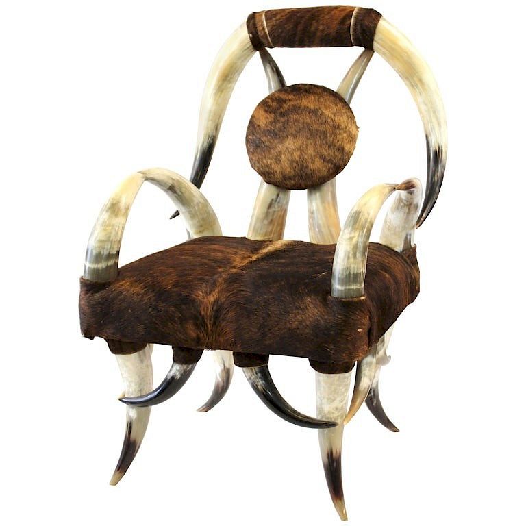 Appraisal: American Texas Longhorn Hide Upholstered Chair American rustic armchair frame