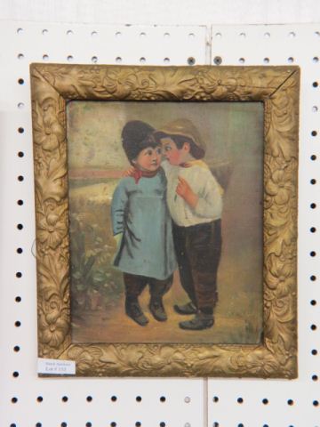 Appraisal: Victorian Oil Painting Telling His Secret on artist board x