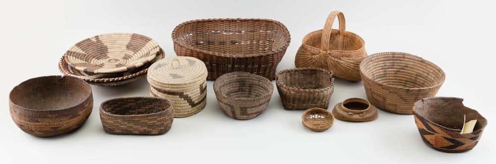 Appraisal: THIRTEEN NATIVE AMERICAN BASKETS TH TH CENTURYTHIRTEEN NATIVE AMERICAN BASKETS