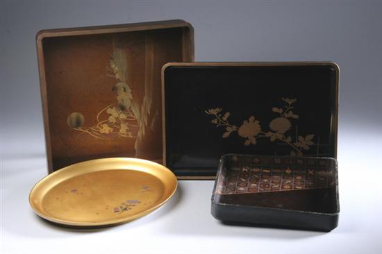 Appraisal: FOUR JAPANESE LACQUER TRAYS Meiji period and later One square