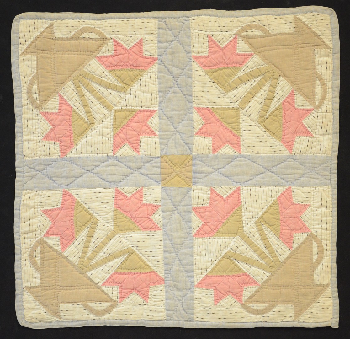 Appraisal: Framed Lancaster County quilt square pink green blue faded c