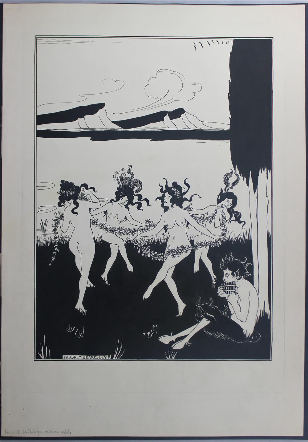 Appraisal: AFTER AUBREY BEARDSLEY PAN TO THE WOOD-NYMPHS Ink on paper