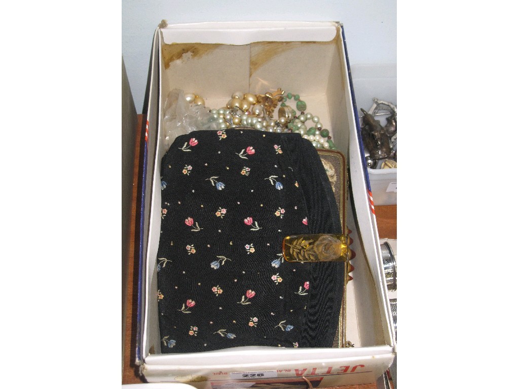 Appraisal: Box of costume jewellery purses etc