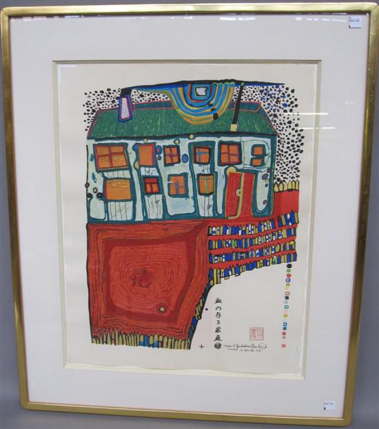 Appraisal: FRIEDENSREICH HUNDERTWASSER VIENNA - Lithograph in colors with gilt details