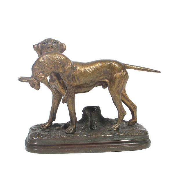 Appraisal: A French patinated and gilt bronze animalier group cast after