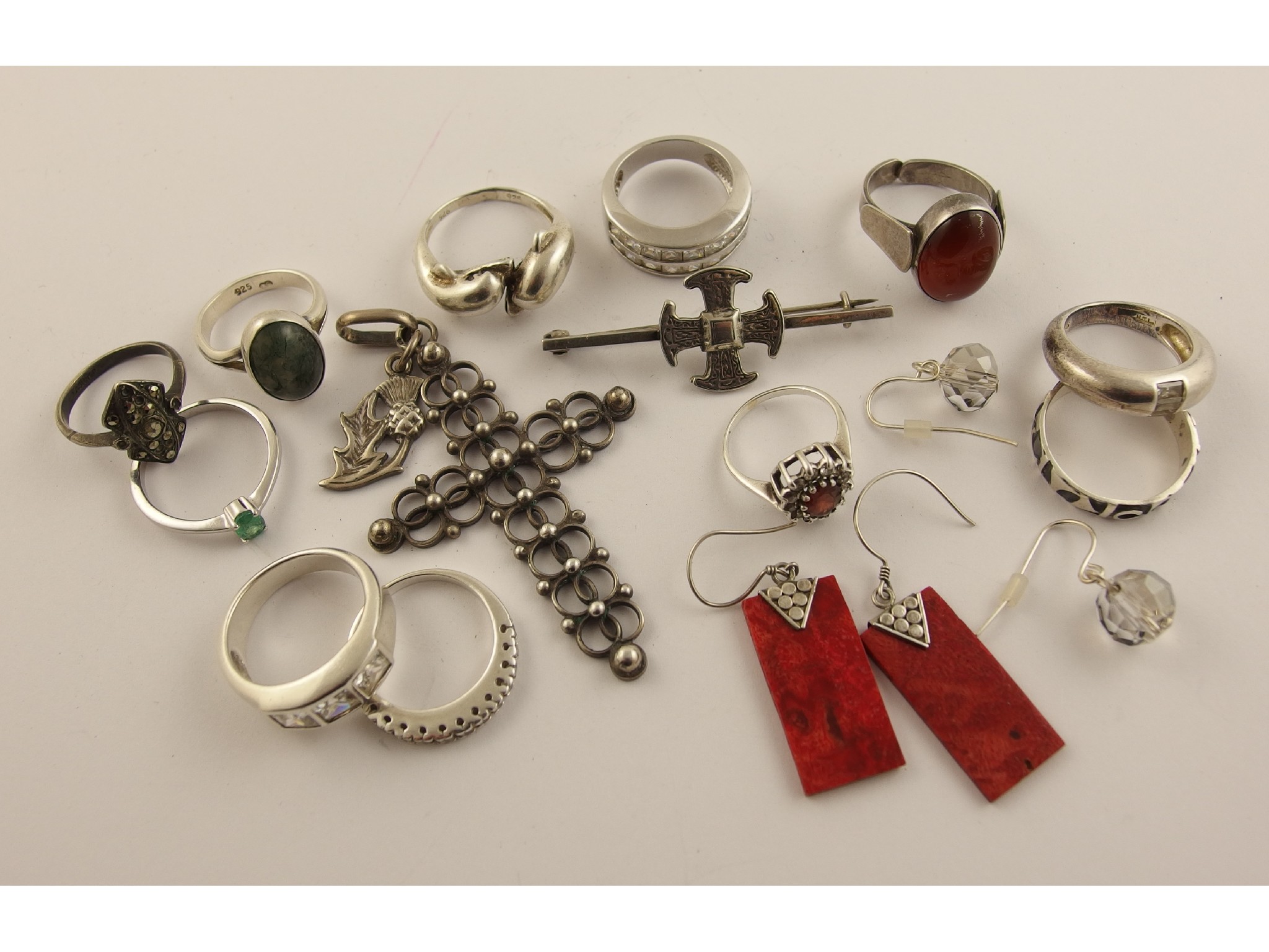 Appraisal: A continental silver cross and a collection of silver and