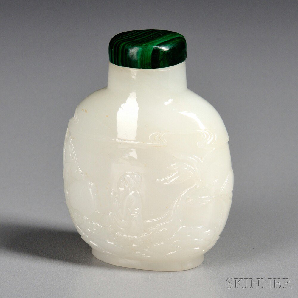 Appraisal: White Jade Snuff Bottle China th century flattened ovoid form