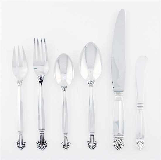 Appraisal: Georg Jenson sterling flatware service circa Acanthus pattern consisting of