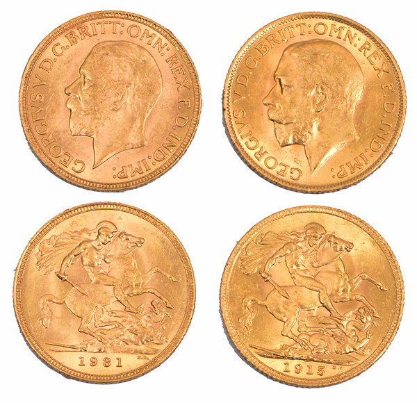 Appraisal: TWO GEORGE V GOLD SOVEREIGNS one dated and the other