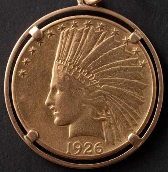 Appraisal: United States Indian Head type gold eagle VF- mounted in