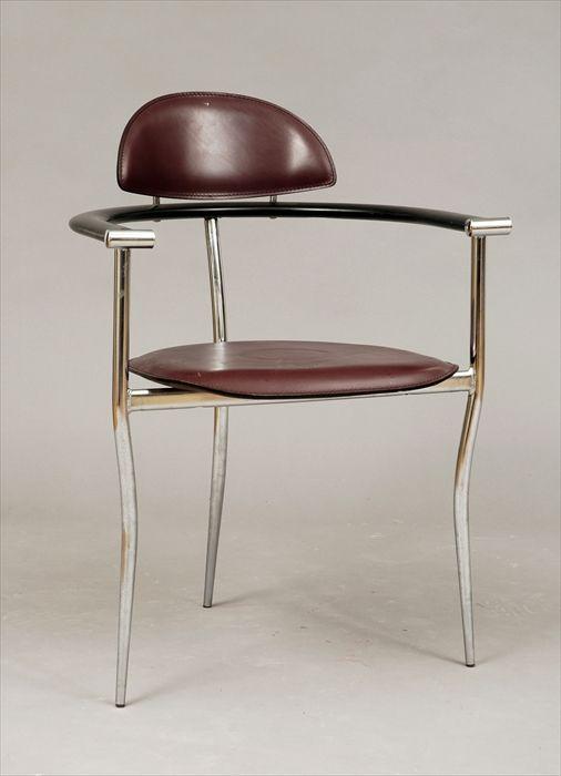 Appraisal: Italian Chrome-Plated Steel Leather-Upholstered Armchair Arrben x in Provenance Property