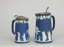 Appraisal: Two Wedgwood Portland Blue Jasper Dip Jugs ca late s