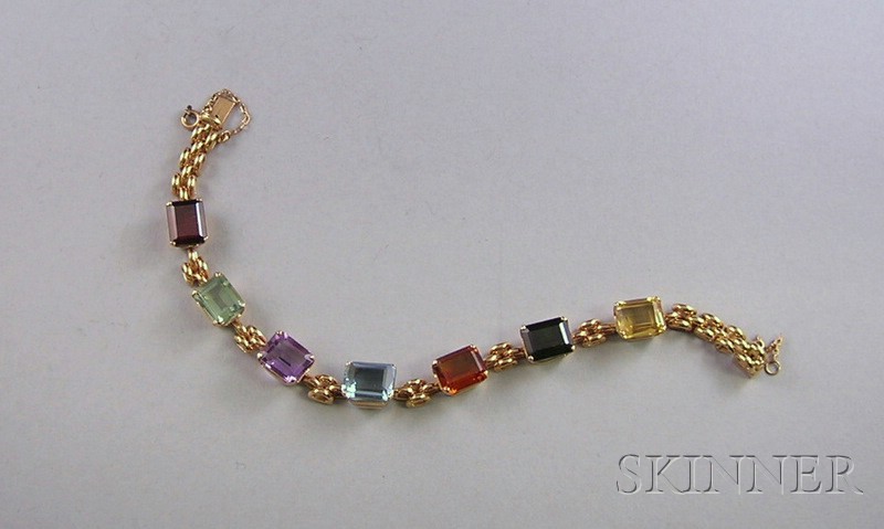 Appraisal: Retro kt Gold Gem-set Bracelet lg in